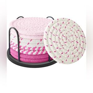 #11. Woven Coaster of 8 Set with Holder